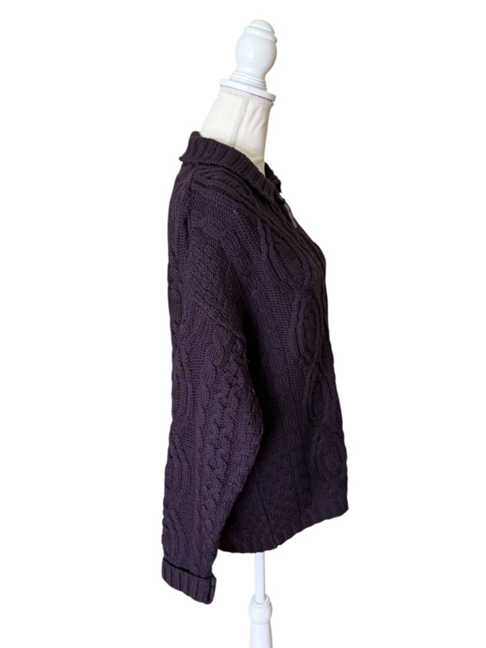 Aran Crafts Ireland 100% Merino Wool Cable Knit Full Zip Cardigan Sweater - Picture 2 of 9